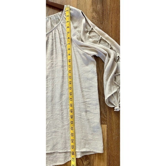 Apt 9 Women's sz L Top Sand Chevron Keyhole Long Sleeve Pullover Blouse EUC - Picture 5 of 10